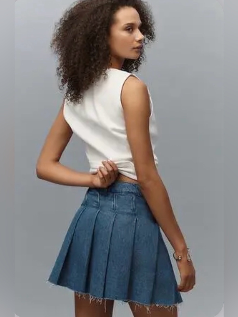 Pilcro by Anthropologie Slant-Pleated Denim Skort NWOT Size 27 $128